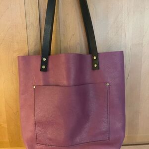 Purple Leather Tote Bag